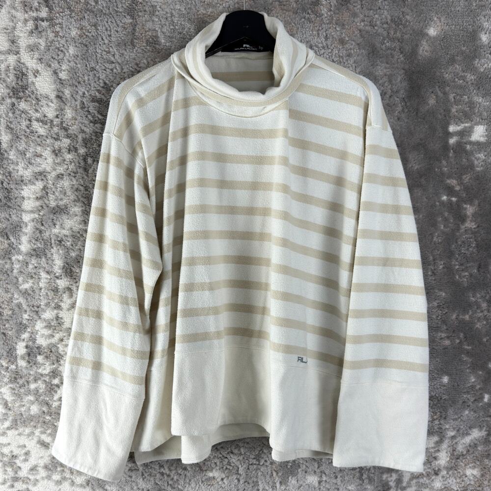 RLX Ralph Lauren Size L Striped Mock Neck Sweater Ivory Long Sleeve Outdoor